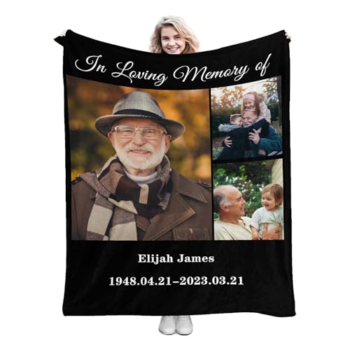 Customize Memory Blankets Throws Three Photos Remembrance Grieving for Loss of Loved One Personalized Sympathy Blanket with Pictures and Name Print in The US - color: Color 06
