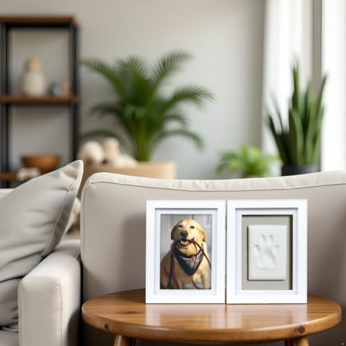 Pearhead Pet Paw Print Memorial Frame with Clay Imprint Kit, White - color: White Pawprint Desk Frame