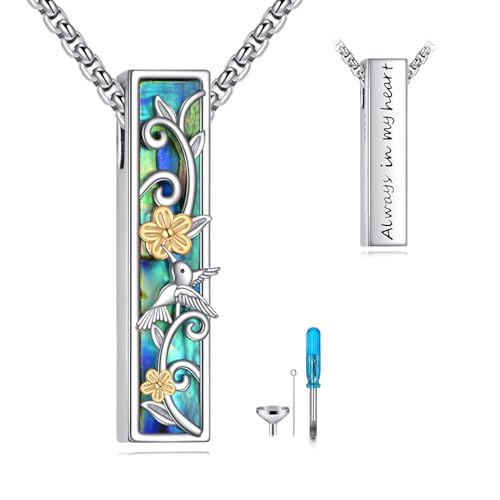 Cremation Urn Necklace for Ashes 925 Sterling Silver Moon Phase/Tree of Life/Hummingbird/Moss Agate/Opal/Compass/Mountain/Butterfly/Turquoise/Sunflower/Dragonfly/Cross Pendant Necklace Cremation Memorial Keepsake Urn Jewelry for Women Men - style: Humming