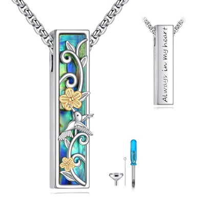 Cremation Urn Necklace for Ashes 925 Sterling Silver Moon Phase/Tree of Life/Hummingbird/Moss Agate/Opal/Compass/Mountain/Butterfly/Turquoise/Sunflower/Dragonfly/Cross Pendant Necklace Cremation Memorial Keepsake Urn Jewelry for Women Men - style: Humming