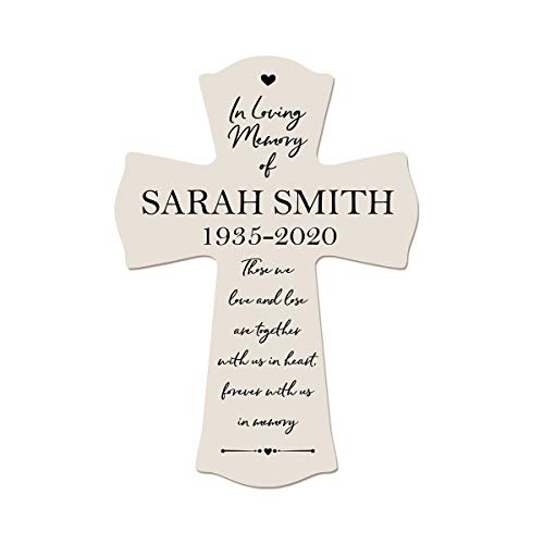 LifeSong Milestones Personalized Wooden Memorial Wall Cross Hanging Decor 8x11.25 Sympathy Bereavement Gift for Loss of Loved One Celebration of Life Remembrance Those Who We Love and Lose (Ivory) - color: Ivory