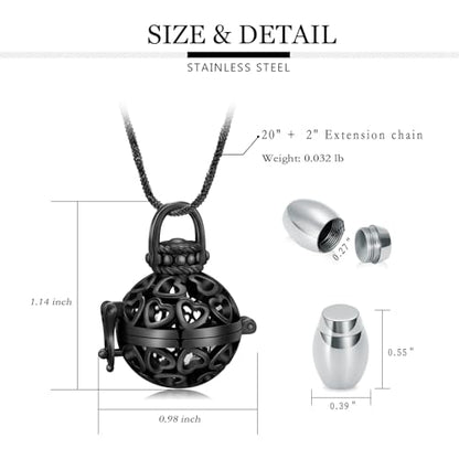 Yinplsmemory Cremation Jewelry Urn Necklace for Ashes with Mini Keepsake Jar - color: Black&silver