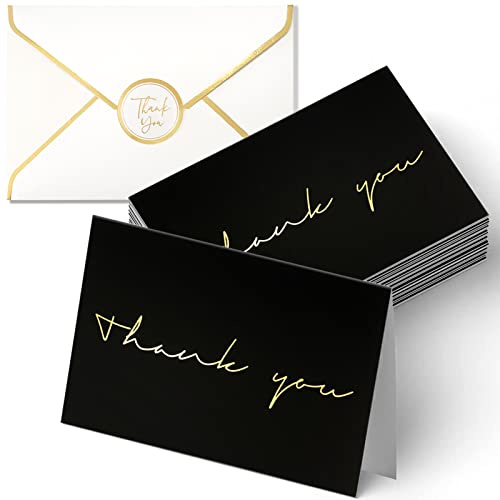 40 Thank You Cards, Black and Gold Foil Thank You Cards Bulk, All Occasions Thank You Note Card with Envelopes & Stickers, Wrapped with Sturdy Box, Great for Wedding, Baby Shower, Bridal Shower, Etc -