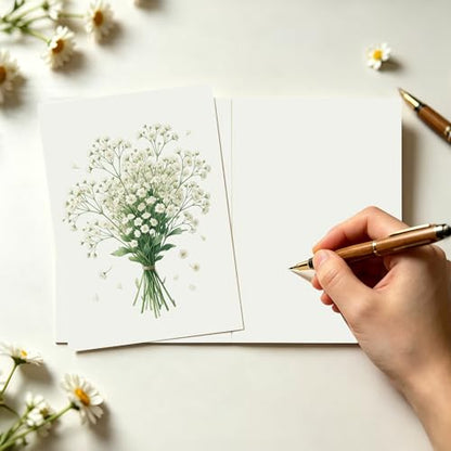 Minimalist Baby's Breath Illustration Card 5x7 Inch, Premium Thick Cardstock with Envelope, Elegant Floral Card — Thank You, Sympathy, Thinking of You，Anniversary Card — Single Card - color: Baby's Breath