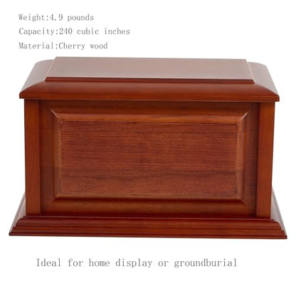 Handcrafted Solid Cherry Wood Funeral Cremation Urn Box for Human Ashes | Lacquered Finish,Funeral,Large capacity up to 220 Cubic Inches