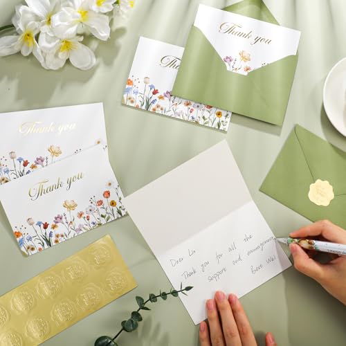 Thboxes 50 Pack Thank You Cards with Envelopes, Teacher Thank You Card Bulk - style: Flowers