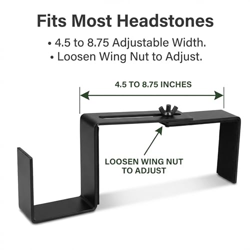 Carson Adjustable Headstone Wreath Holder – Black Metal Grave Hanger with Protective Padding – Secure Cemetery Saddle for Memorial Wreath Display 4.5 to 8.75 Inch Fit