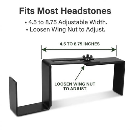 Carson Adjustable Headstone Wreath Holder – Black Metal Grave Hanger with Protective Padding – Secure Cemetery Saddle for Memorial Wreath Display 4.5 to 8.75 Inch Fit