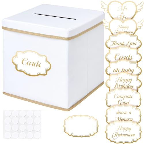 WERNNSAI Card Box for Wedding - 10 x 10 inch Oxford Cloth Large Box Slot with Cards Stickers for Wedding, Party, Birthday, Graduations,Baby Shower, Raffle (White)