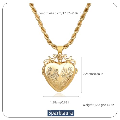 Gold Locket Necklace for Women Vintage, Heart Star Moon Butterfly Angel Holds Picture Photo Oval Locket Pendant Memorial Necklace Personalized Celestial Jewelry Birthday Gifts - style: Flower Heart