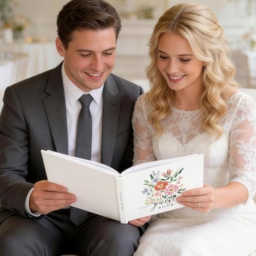 EVERLORIA Wedding Guest Book, Leather Guest Sign in Book, 108 Blank Pages Signature Guestbook for Wedding Reception Bridal Baby Shower Anniversary Quinceanera Birthday Graduation, 9"x7" - color: Floral A