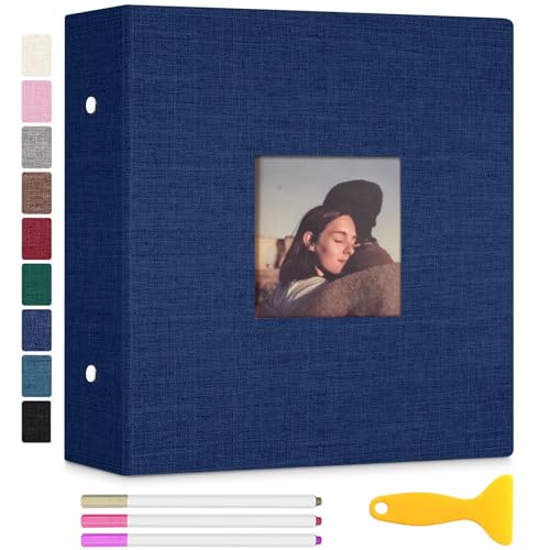 Zesthouse 18 In Photo Album Self Adhesive with Picture Display Window, 3-Ring Scrapbook Albums 60 Pages Holds 10x12 8x10 5x7 4x6 Photos, DIY Photo Book Ideal Gift for Family Wedding Baby - color: Dark Blue, size: 13.2"x12.8"/White 60 Pages