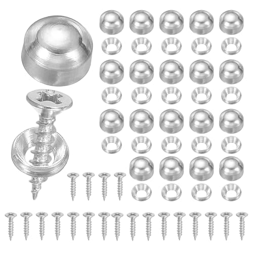 Brass Decorative Screws with Caps, Mirror Screw Self Tapping Screws Decorative Cover - Fitting for(Furniture Fixing- Wall Hangings - Wood Handcrafted) 9mm & 20 Pack & Silver - color: Silver, size: 9mm