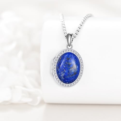 ONEFINITY Locket Necklace Photo Necklace Memorial Jewelry Gifts for Women Mom Wife - color: Lapis Lazuli