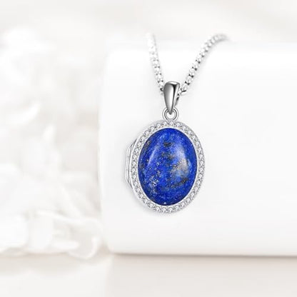 ONEFINITY Locket Necklace Photo Necklace Memorial Jewelry Gifts for Women Mom Wife - color: Lapis Lazuli