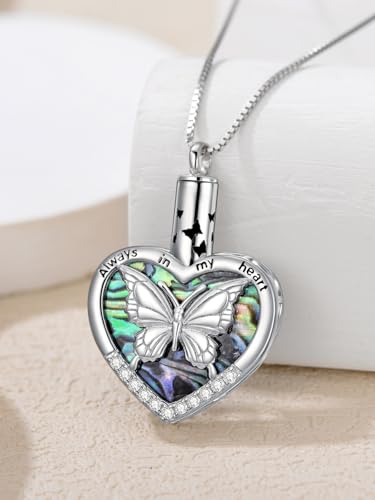 WINNICACA Urn Necklaces for Ashes 925 Sterling Silver Tree of Life Heart Cremation Jewelry for Ashes Jewelry Gifts for Human Ashes Keepsake Memorial Jewelry for Women Men - style: 6-Butterfly Urn
