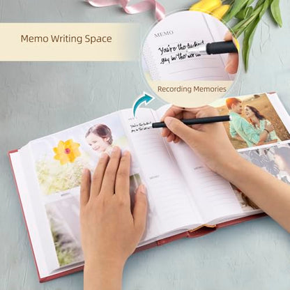 Photo Album holds 4x6 200 Horizontal Pictures with Memo Space (Red) - color: Red