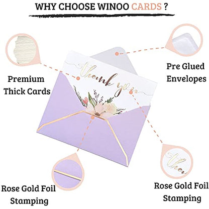 Winoo Design Heavy Duty Thank You Cards with Envelopes - 36 PK - Gold Thank You Notes 4x6 Inches Baby Shower Cards Wedding Small Business Graduation Funeral Bridal Shower (Violet) - style: Violet