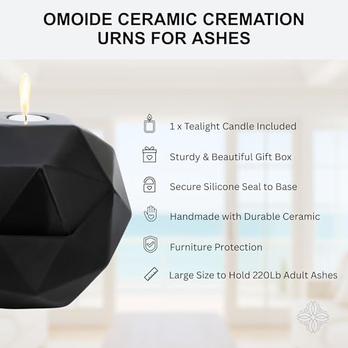 Handmade Black Ceramic Decorative Urn – Elegant Cremation Urn for Ashes Adult Male or Female – Large Memorial Urn, 220 lbs Capacity