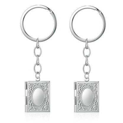 2PCS Elegant Heart Locket Keychain with Decorative Chain Stainless steel, Heart Pattern Design, Photo Frame Pendant - color: Book