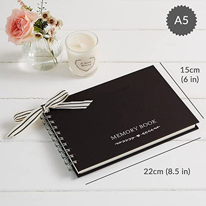 ANGEL & DOVE Funeral Memory Book - Black Textured Covers, 8" x 6" - Condolence, Guest Book, Memorial