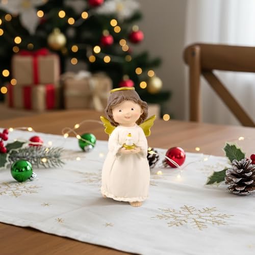 Angel Figurine Holding Candle Plate, Guardian Angel Decor, 4.92 Inch | Hand-painted resin angel with candle detail for shelves and desks; a comforting gift for women, sympathy and remembrance