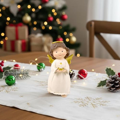 Angel Figurine Holding Candle Plate, Guardian Angel Decor, 4.92 Inch | Hand-painted resin angel with candle detail for shelves and desks; a comforting gift for women, sympathy and remembrance