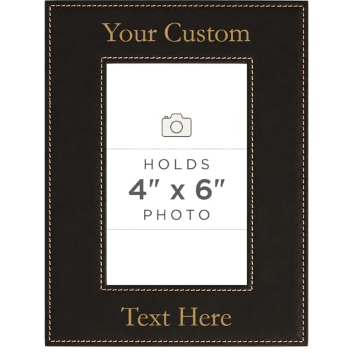 CustomGiftsNow Personalized Add Your Custom Text Engraved Leatherette Faux Leather Hanging/Tabletop Personalized Group Family Photo Picture Frame (Black/Gold, 4x6-Inch Vertical) - color: Black/Gold, size: 4x6-inch Vertical