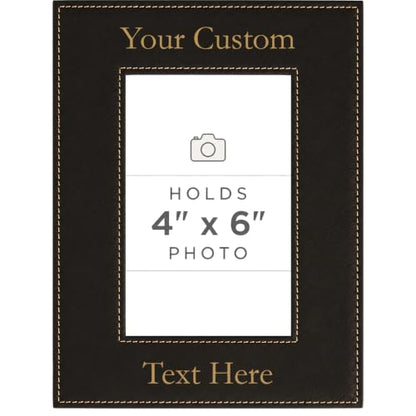 CustomGiftsNow Personalized Add Your Custom Text Engraved Leatherette Faux Leather Hanging/Tabletop Personalized Group Family Photo Picture Frame (Black/Gold, 4x6-Inch Vertical) - color: Black/Gold, size: 4x6-inch Vertical