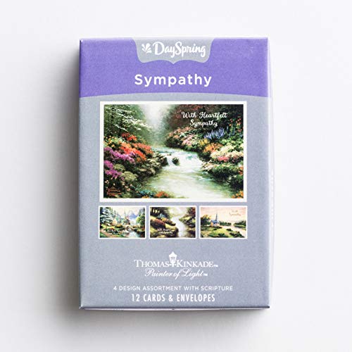 DaySpring - With Heartfelt Sympathy - Thomas Kinkade Painter of Light - 4 Design Assortment with Scripture - 12 Sympathy Boxed Cards & Envelopes, KJV