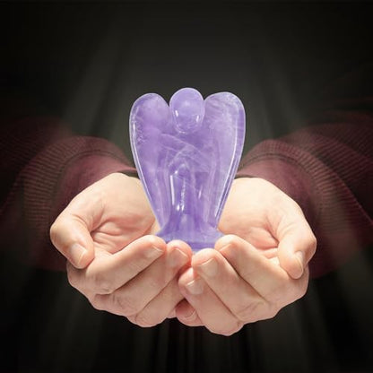 Small Guardian Angel Prayer Figurines Statue, Amethyst Crystals and Healing Stones Angels Bereavement Sympathy for loss of loved one, Grief Gifts for Women, Faith Based Spiritual Gift for Cancer - color: Purple