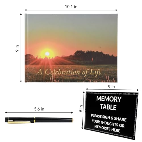 Funeral Guest Book - Celebration of Life Funeral Guest Book with Pen & Sign Card, Memorial Guest Book with Hardcover for 280 Guests - Space for Name, Address, Prayers, Memories & Family Tree