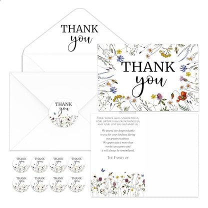 Fumete 50 Set Funeral Thank You Cards, Wildflowers - style: Wildflowers
