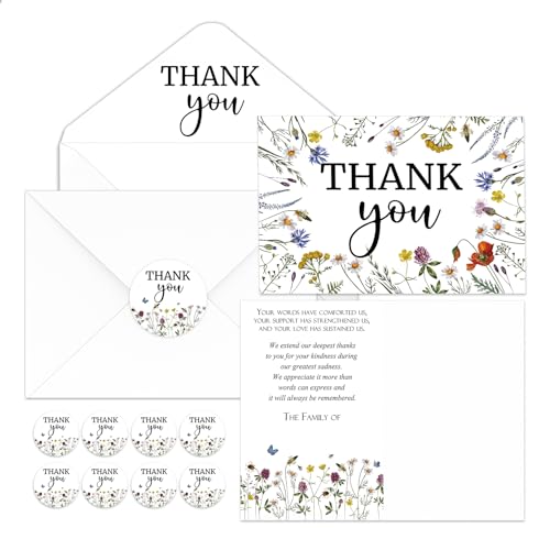 Fumete 50 Set Funeral Thank You Cards, Wildflowers - style: Wildflowers