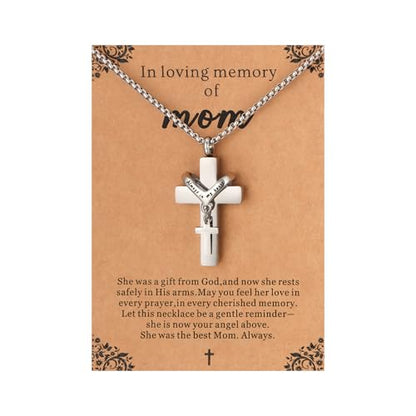 Cremation Cross Necklace for Ashes Cross Urns Locket Pendant Ashes Holder Stainless Steel Memorial Jewelry - style: Miss You Mom