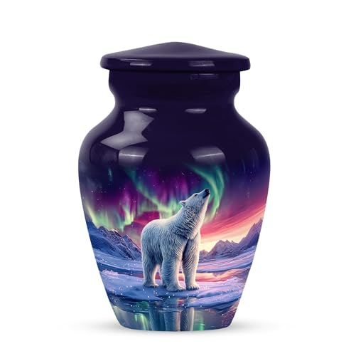 Polar Bear Northern Lights Urn - Aurora Borealis Urn for Ashes for Women - Cremation Urns for Human Ashes for Adult Male - Funeral Keepsake for Adult Men - Decorative Ash Holder (3 Inch) - color: Burial Urns for Adult Human Ashes, size: 3 INCH