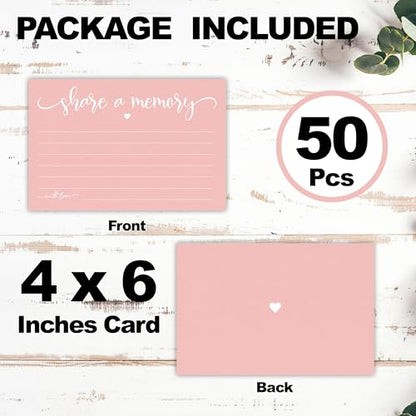 50 Pcs Share A Memory Cards - 4"x 6" Double Sided Fill，For Wedding, Anniversary, Graduation, Birthday, Retirement Party - Celebration Of Life Keepsake Cards（Pink）- A06 - color: Share A Memory(Pink)