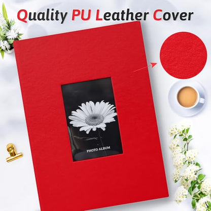 Popotop Photo Album 4x6 300 Photos with Writing Space, Leather Cover Album with Display Picture Window, Photo Book for Wedding Family Baby Gift - color: Red, size: 300 Pockets