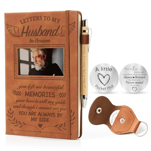 Memorial Gifts for Loss of Husband - Letters to My Husband in Heaven Grief Journal & Pen Set, Leather A5 Notebook With Photo Cover, Sympathy Bereavement Gifts for Widow, Loss of Spouse Memorial Gift Set - style: Husband