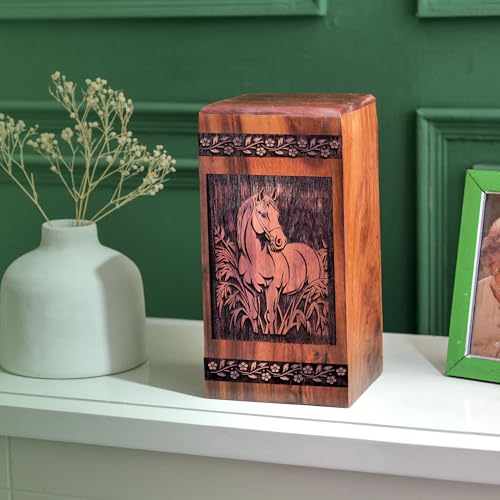 Horse Miniature Wooden Urns for Ashes - Keepsake Cremation Urn - Small Urn for Human Ashes Adult Female - Funeral Memorial Urns for Adult Male - 5 Inch - size: 5x3INCH