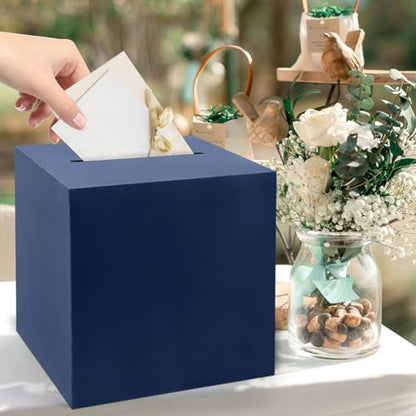 Hooqict Navy Blue Card Box with Slot 10" Wedding Favor Gift Card Box for Party, Reception, Graduation, Birthday, Wedding, Bridal or Baby Shower, Raffle Ticket Money Envelope Holder - color: Navy Blue