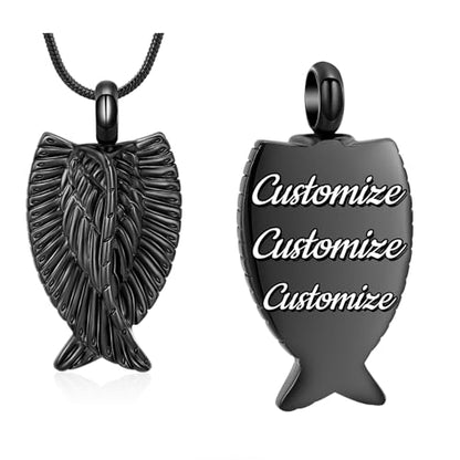 Angel Wings Cremation Jewelry Necklaces Stainless Steel Urn Necklaces for Ashes Memorial Keepsake Pendant for Women Men Gifts With Funnel Kit & Bag - color: Customize