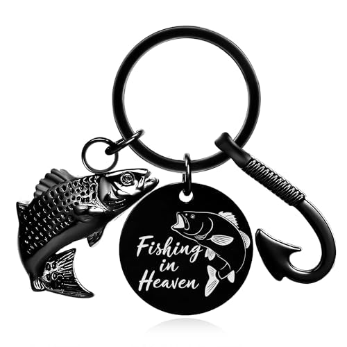 Gredstar Fishing Urn Keychain for Ashes, Cremation Keepsake Memorial | Fish-Shaped Ash Holder, Fishing in Heaven Charm, Secure Screw Closure, Hook Accessory, Angler Tribute, Portable Design - color: Black
