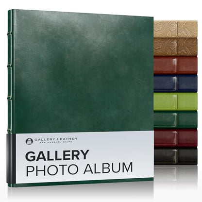 Gallery Leather Photo Album 4x6 Pictures with Slip-In Pockets & Writing | Space – Holds up to 120 Photos, Ring Bound, Made in USA – Acadia Green - 11.75" x 10.5" - color: Acadia Green, size: 11.75" x 10.5"