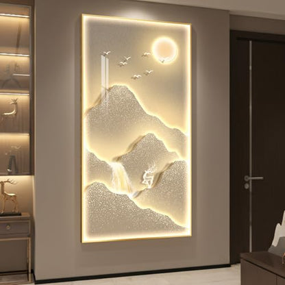 Large Framed LED Modern Luxury Mountain Wall Art for Living Room, 30x60 In - color: Gold