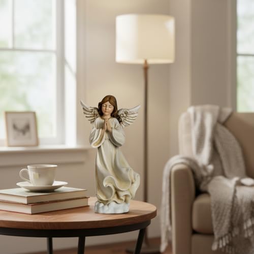 ShineOnAnegl 8.5 Inch Guardian Angel Figurine, Hand-Painted Resin Praying Angel Statue for Home Decor, Inspirational Godmother, Sister, Birthday and Wedding Gifts