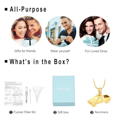 Imrsanl Cremation Jewelry Pick Up Truck Urn Necklace | Memorial Pendant Keepsake, Ashes Necklace for Men Women, Loved Ones Ash Holder - color: Gold