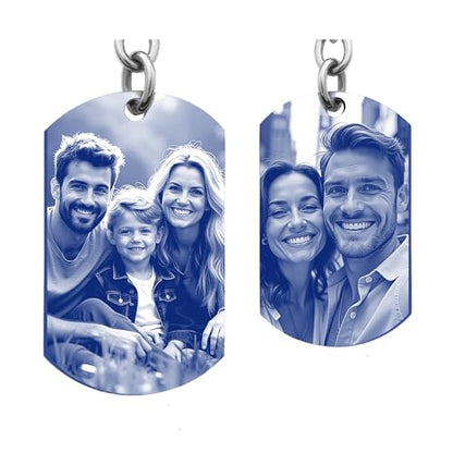 Photo Keychain Custom Picture Keychain Customized Gifts Laser-Engraved/Color Gifts For Boyfriend Hubsand Wife - color: Engraving (Black&white): 2 Sides Photo (Blue)