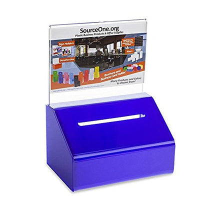 SOURCE ONE Acrylic Heavy Duty Donation/Ballot Box with Lock and Sign Holder - color: Blue, size: 6 Pack