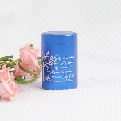 3 Inch Small Urn for Human Ashes Aluminum Mini Cremation Small Keepsake Urn for Sharing Ashes Mini Urn-Grandma Blue - size: Blue-Grandma